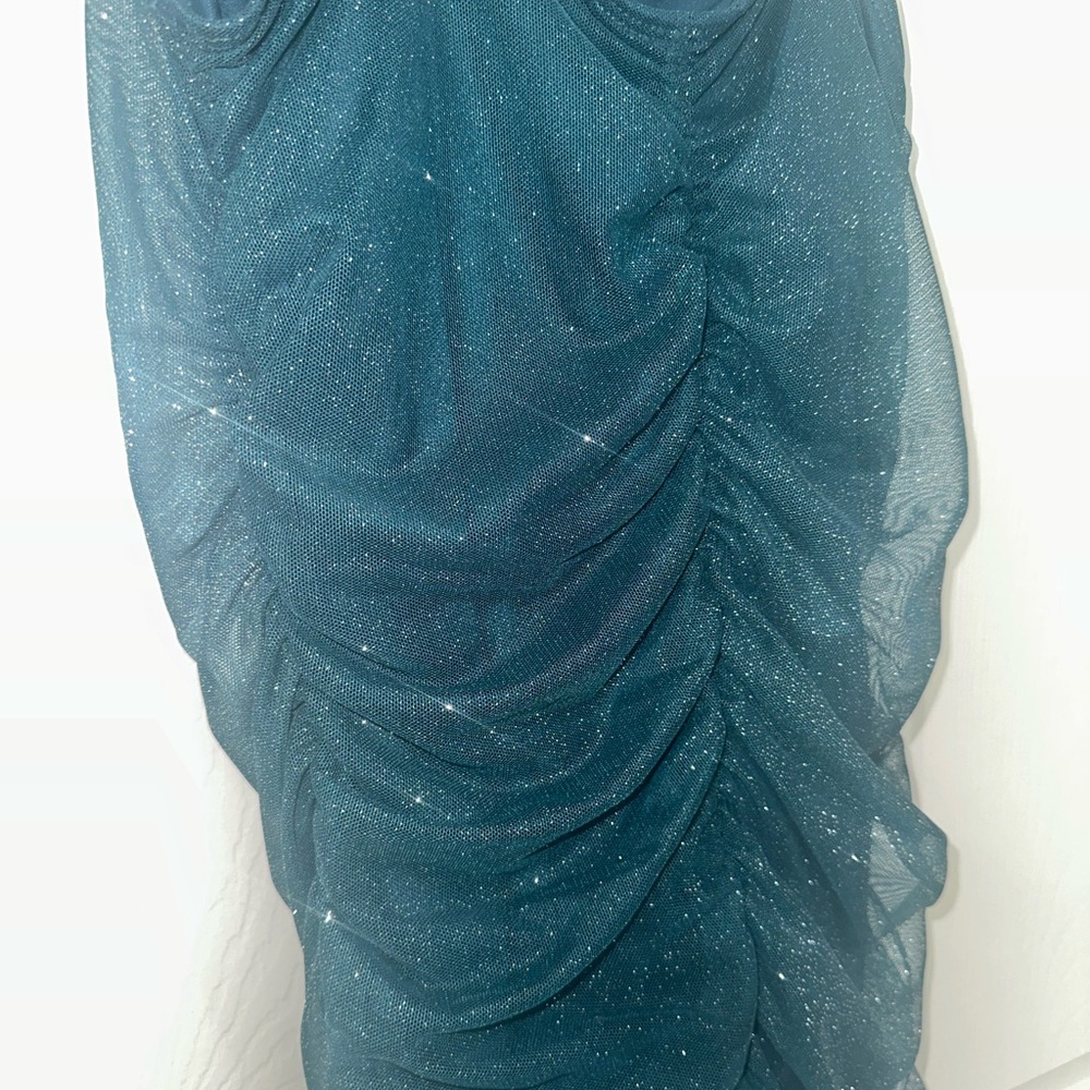 Green Sparkle Ruched Mini Dress